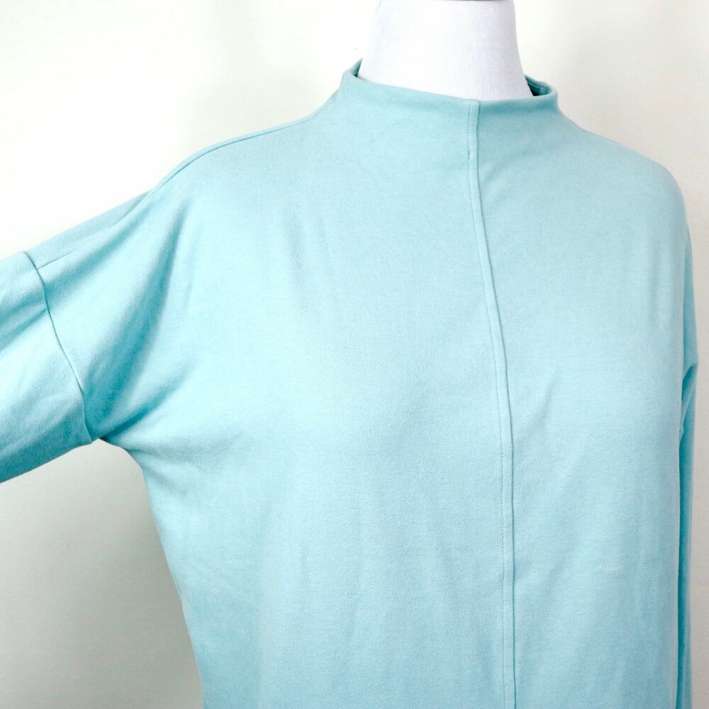 J Jill Size M Mock Neck Top Drop Shoulder Stretch Fleece Light Blue - Picture 7 of 9